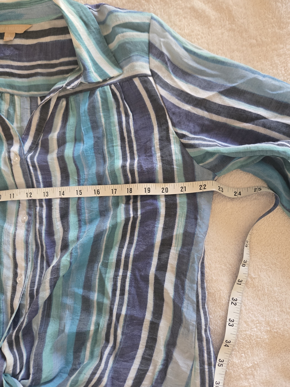 HOPE AND HARLOW SZ L Striped Blue Tie-Front Women's Blouse - Picture 4 of 7